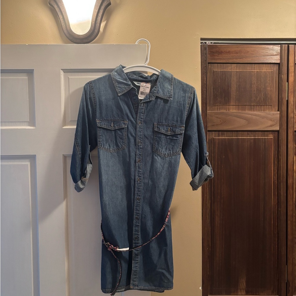 Wallflower Denim Button-Down Dress with Belt